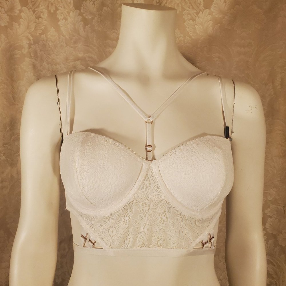 Victoria's Secret Very Sexy White Lace Longline Balconette Cage Halter Bra